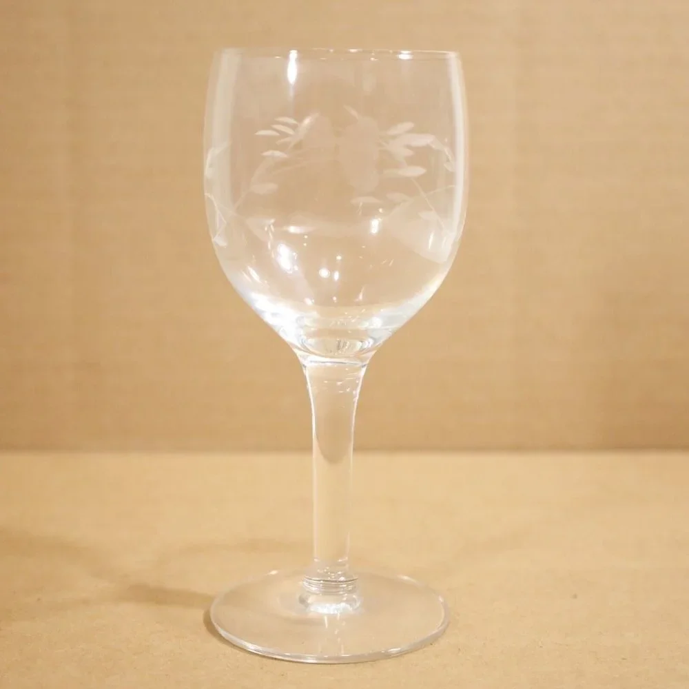 4/$20 Crystal Princess House Balloon Wine Glass Goblet Etched Floral Design 6in